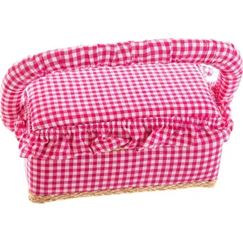 Kazeta / košík na šití, čalouněný 21, růžová kostička, 19 x 13 x 10 cm