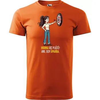 Pánské oblečení Sablio Tričko s potiskem Hrdinka bez pláště? Ano, jsem šipkařka - oranžové 2XL