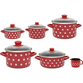 Hrnec Metalac Sada smaltovaného nádobí Červený puntík 6 dílů