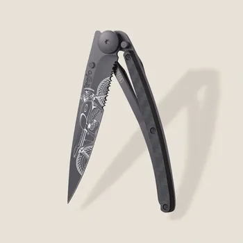 kapesní nůž Kapesní nůž Deejo Tattoo Serration collection Black 37g Café Racer carbon