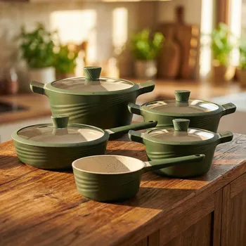 Sada nádobí Sada 4 hliníkových hrnců s poklicemi a nepřilnavou pánví STARKE PRO Naturale 10 ks.