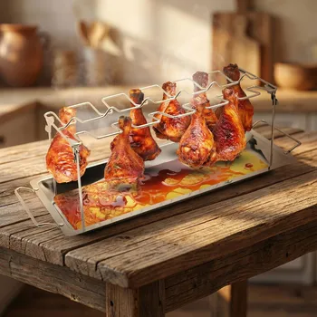 Příslušenství pro gril Křídlový grilovací stojan z nerezové oceli s grilovacím tácem