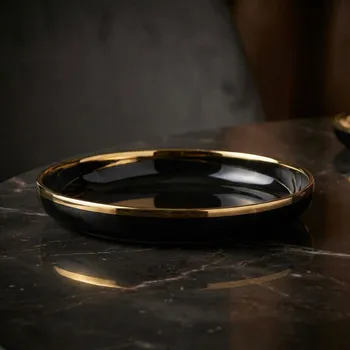 Talíř Dezertní talíř se zlatým okrajem Konighoffer 19 cm černý