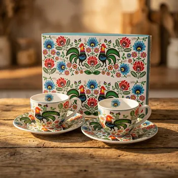 Porcelánové šálky na espresso DUO ETNO KOHOUTI FOLK 90 ml 2 ks.