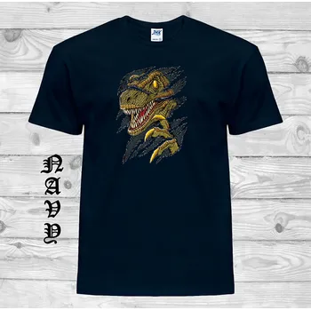 Pánské tričko levne-bavlnene-tricko-potisk-dinosaurus-trhajici Barva: Navy - tmavě modrá, velikost: S