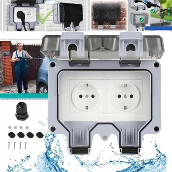 Elektrická zásuvka DVOJITÁ ZAHRADNÍ ZÁSUVKA VENKOVNÍ VODOTĚSNÁ ELEKTRICKÁ ZÁSUVKA