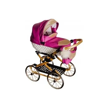 Kočárek pro panenku Kočárek pro panenky z EKO kůže ADBOR LULU - Taška, košík a ozdoba (barva 01)