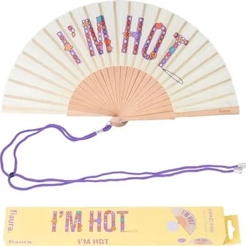 Věšák FISURA – Originální dřevěný vějíř s nápisem „I'm hot“. Moderní, barevný ruční vějíř v béžové barvě