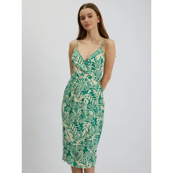 Orsay Krémovo-zelené dámské vzorované lněné midišaty - Dámské Orsay šedá | zelená 2246999