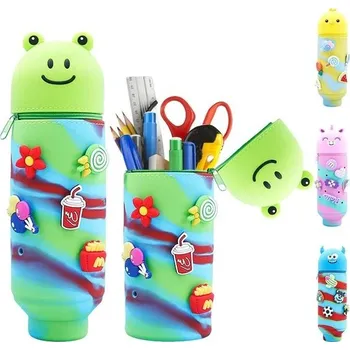 Penál AUNGKWANG Kawaii žabí penál, 2 v 1 stojánek na penál se zipem, roztomilý kreslený zvířecí penál,