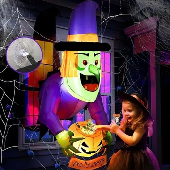Kouřovod Halloweenská dekorace Solpex, halloweenská nafukovací čarodějnická dekorace s dýní, 135 cm