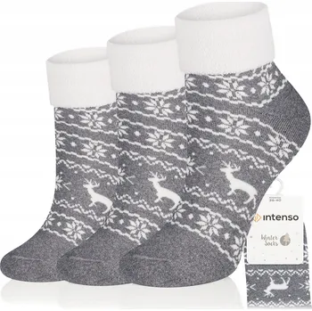 Dámské oblečení 3x PONOŽKY BEZTLAKOVÉ DÁMSKÉ FROTÉ SILNÉ TEPLÉ VZOR NORSKÝ SOB