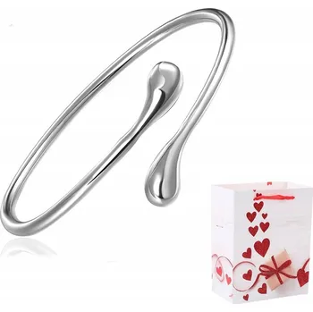 Náramek Stříbrný náramek Bangle tenký 925 Zakroucená slza Lesklá kapka vody