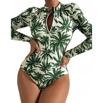 Dámské plavky DÁMSKÉ JEDNODÍLNÉ SPORTOVNÍ PLAVKY S DLOUHÝM RUKÁVEM, MOTIV LISTŮ, VELIKOST S