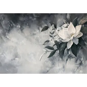 Fototapeta FOTOTAPETA LISTY KVĚTY BETON ŠEDÁ KUCHYNĚ LOŽNICE OBÝVACÍ POKOJ TAPETA 350x250