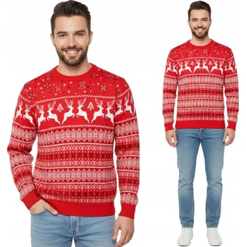Pánský svetr Pánský vánoční svetr červený norský vzor vlna vánoční pánské červená XS