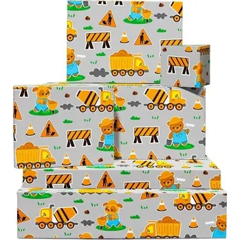 Party dekorace Balicí papír k narozeninám pro děti - 6 listů balicího papíru - Stavební materiál - Nákladní vůz -