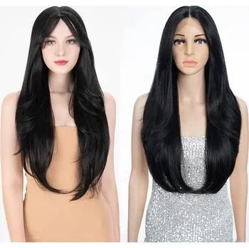 Čelenka FASHION IDOL Dámská syntetická krajková přední paruka Záclonové dveře Pony dělená krajková paruka s