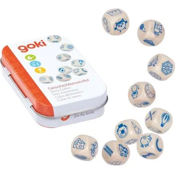 Dřevěná hračka GOKI Story Cubes v plechové krabičce (Příběhové kostky)