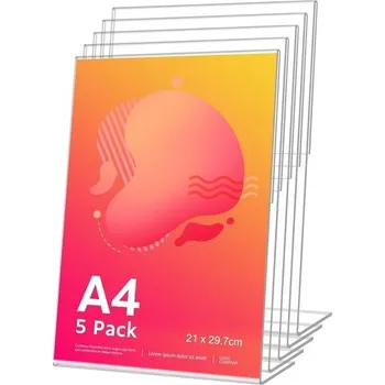 Úložný box 5dílné akrylové stolní stojany ve tvaru L formátu A4 na cenovky, brožury, jídelní lístky, reklamu a