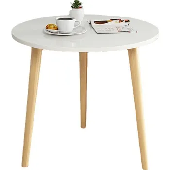 Konferenční stolek Kancelářský konferenční stolek KULATÝ dřevěný, skandinávský styl, stolek do obýváku