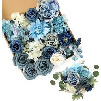 Zahradní dekorace Umělé květiny Kisflower, umělé růže, umělé květiny jiřin se stonky pro DIY svatbu, svatební kytici,