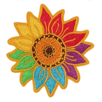 Nažehlovací nášivka - duhová slunečnice (6,9 x 6,9 cm)