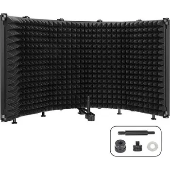 Mikrofon Izolační štít pro mikrofon Artebte s pop filtrem a stativem, 5panelová skládací pěnová kabina pro