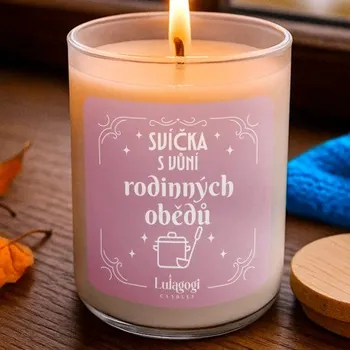 Žertovný předmět Svíčka s vůní rodinných obědů - vonná svíce s potiskem- Tričkový.cz