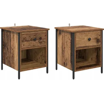 Noční stolek Noční Stolek s zásuvkou 2 ks Staré dřevo 40 x 42 x 50 cm