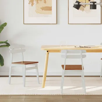 Jídelní židle 2 pcs Bílá a přírodní Masivní gumové dřevo