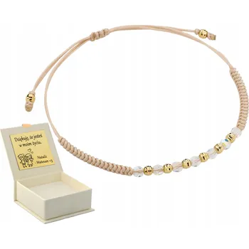 Náramek ZLATÝ NÁRAMEK NA ŠŇŮRCE SE ZIRKONY S DUHOVÝM LESKEM A ZLATÝMI KULIČKAMI