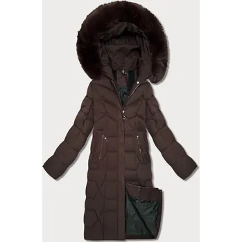 Dámská bunda Dlouhá hnědá dámská bunda s kapucí (7665#) odstíny hnědé XXL (44)