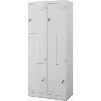 Šatní skříň Kovová uzamykatelná šatní skříňka na oděvy čtyřkomorová JULIA, 800 x 1850 x 450 mm, šedá