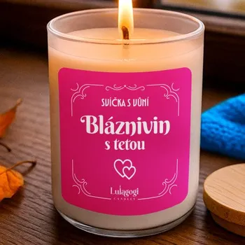 Žertovný předmět Svíčka s vůní bláznivin s tetou - vonná svíce s potiskem pro tetu- Tričkový.cz