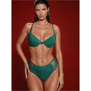 Kalhotky Sinsay - Vysoké brazilky z elastické krajky - tmavě zelená - 236FX-79X - 236FX-79X-XS