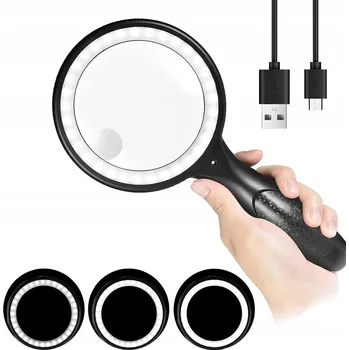 Lupa VELKÁ lupa 100mm dobíjecí 1200mAh Zvětšení 30/60X 33LED