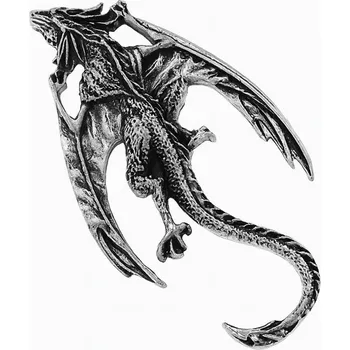 Brož Bižuterní brož Drak – stříbrný antik efekt