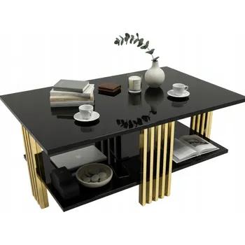 Konferenční stolek KONFERENČNÍ STOLEK S POLICÍ ČERNÝ LESK OBÝVACÍ POKOJ DŘEVĚNÝ STOLEK