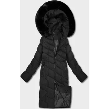 Černá dlouhá dámská bunda s kapucí (7662#-F06) odstíny černé XXL (44)