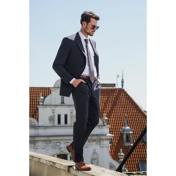 Pánský vlněný oblek Barva: Modrá, Velikost: 52, Střih: REGULAR FIT