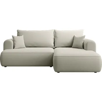 Sedací souprava Rohová Sedací Souprava s funkcí spaní Ovo mini světle béžová velurová snadno čistitelná pravá