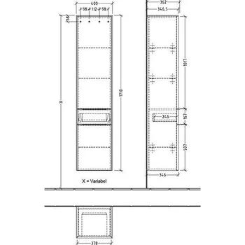 Koupelnový nábytek Villeroy & Boch Subway 3.0 vysoká skříňka 40x36,2x171 cm, panty vpravo, 1x zásuvka, 2x dvířka, Brilliant White (C59100VE)