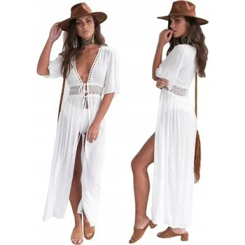 Dámské oblečení DLOUHÉ DÁMSKÉ ŠATY PAREO ZAVAZOVACÍ PŘEHOZ NA PLAVKY BÍLÉ