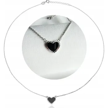Náhrdelník STŘÍBRNÝ NÁHRDELNÍK S BRUŠENÝM ČERNÝM SRDCEM 925 ŘETÍZEK S PŘÍVĚSKEM