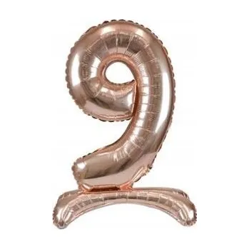 Stojanový fóliový balónek číslice 9 růžové zlato 90 cm