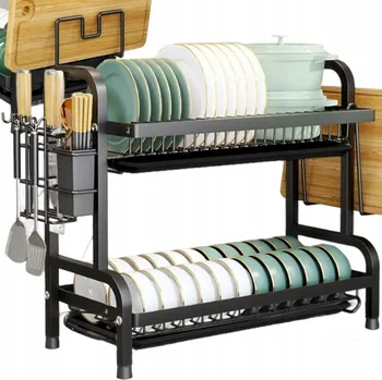 Odkapávač na nádobí ODKAPÁVAČ NA NÁDOBÍ DVOUÚROVŇOVÝ SUŠÁK NA TALÍŘE PŘÍBORY + DRŽÁK NA PRKÉNKO