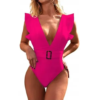 Dámské plavky JEDNODÍLNÉ PLAVKY S VÝSTŘIHEM DO V RŮŽOVÉ BARVY VELIKOST L