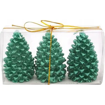 Svíčka Vánoční svíčka šiška PROVENCE 3ks zelená