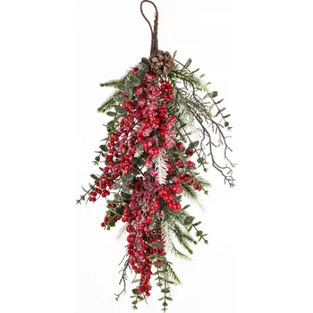 umělá květina Umělé Květy Větvička jeřabiny VELKÁ 68x30cm na VÁNOCE OZDOBNÉ LISTY